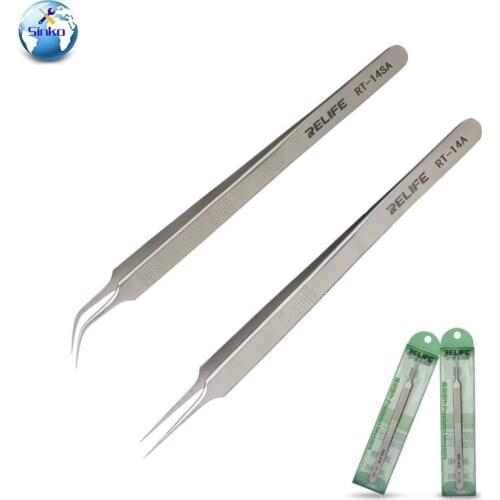 Relife Mobile Phone Repair Tweezers RT-14A RT-14SA Anti-static High Toughness Precision Fine Tip Plus Anti-skid Chip Repair