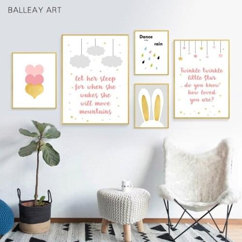 Pink Unicorn Poster Nursery Quotes Art Wall Canvas Print Painting Nordic Style Decorative Picture Baby Girl Bedroom Decoration