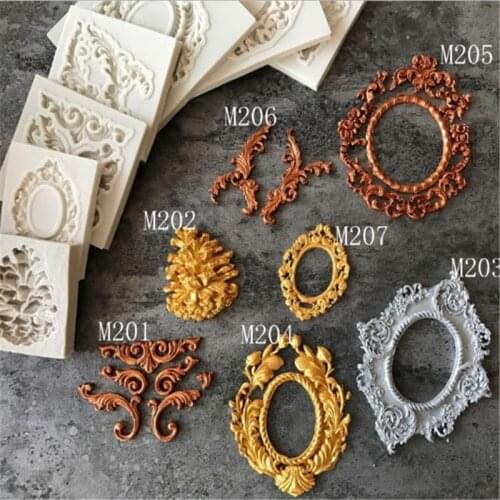 Silicone Mold 1PC Baking Pan Cake Decorating Tools Retro Frame Chocolate Soap Mold Cake Stencils Kitchen Sugarcraft Tools Gray