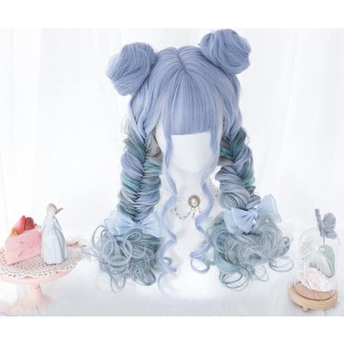 CosplayMix 3 Style Blue Lolita Heat Resistant Ombre Long /Short Curly Short Buns Bangs Christmas Party Cosplay Synthetic Wig