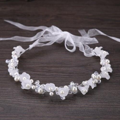 GETNOIVAS Handmade White Crystal Pearl Flower Headband Bridal Tiaras Headpiece Hair Jewelry Women Hair Wedding Accessories SL
