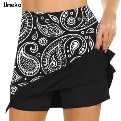 Umeko Summer Split Chiffon Shorts Skirts Women Fake Two-piece Slim Leaves Skirt Woman High Waist A-line Thin White Skirts Femme