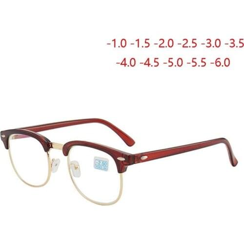 Retro Anti-blue Light Finished Myopia Glasses Women Green Coated Lens Rivet Prescription Eyeglasses Men -0.5 -1.0 -1.5 To -6.0