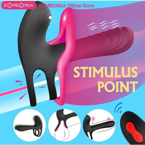 Couple G Spot Vibrator Penis Vibrating Cock Ring Vagina Clitoris Stimulator Erotic Adult Sex Toy Dildo for Women Starp on