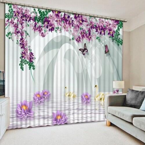 Window Blackout Luxury 3D Curtains set For Bed room Living room Office purple flower curtains