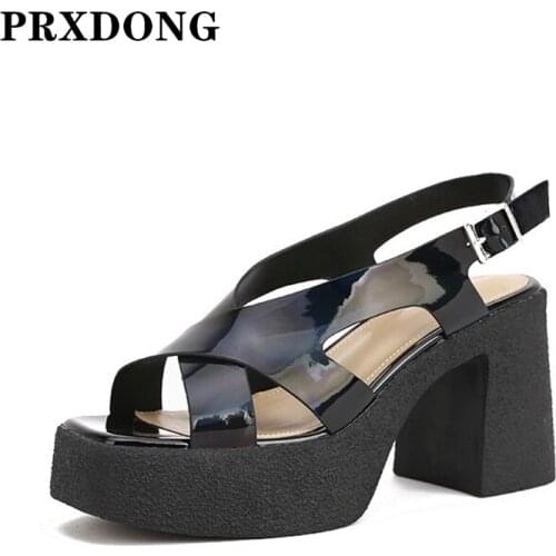 New 2021 Summer Fashion Thick High Heel Platform Genuine Leather Dress Office Ladies Pumps Summer Shoes Woman Gladiator Sandals
