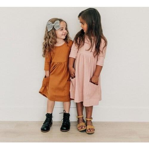 1-5T Casual Winter Warm Dresses Toddler Infant Kids Baby Girl Dress Autumn Knit Long Sleeve Striped Pockets Outfits Clothing