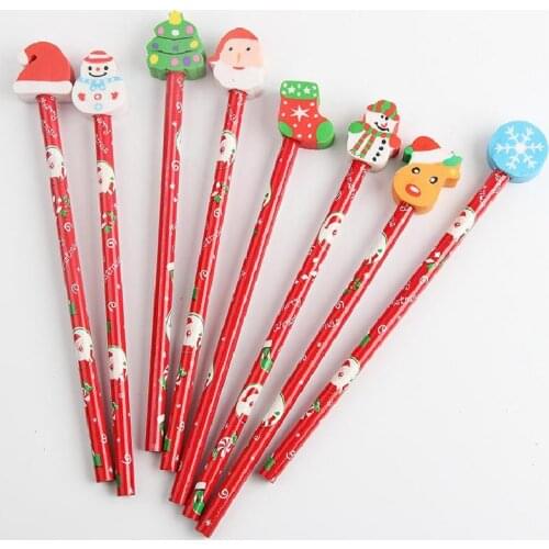 10/20/30/40/50pcs Creative Pen Kawaii Christmas HB Wood Pencils with Eraser Kids Gift Promotion Gifts Pen School Stationery