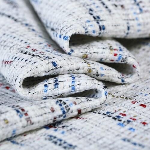 145CM Wide 430G/M Weight Blue White Soft Knitted Tweed Acrylic Polyester Cotton Fabric for Autumn Spring Dress Jacket E969