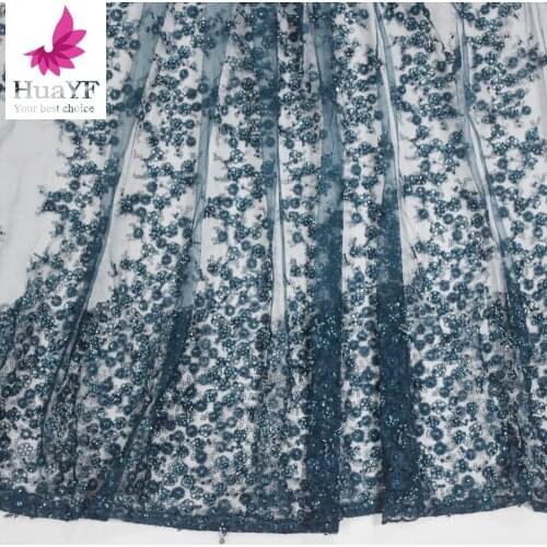 2021 New Arrival Heavy Embroidery Handmade Beading Tulle Lace Lace Fabric For Wedding Dress HY1089-2
