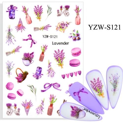 3D Stickers for Nails Bow Vase Lavender Flowers Design Nail Foil Decal Sliders Stickers for Manicure Fashion Nail Art Decoration