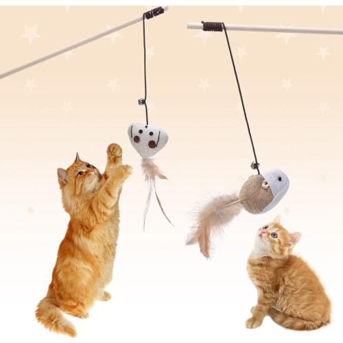 4pcs Kitten Cat Toy Natural Feather Teaser Feather Ball Mice Fish Interactive Cat Toys Cat Teaser Wand Pet Toy for Cat Activity