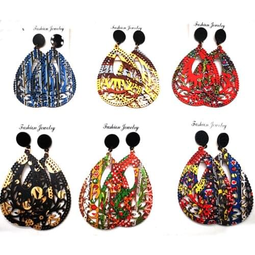 Free Shipping!2021 African fabric flower wooden Drop stud earrings can mixed colors