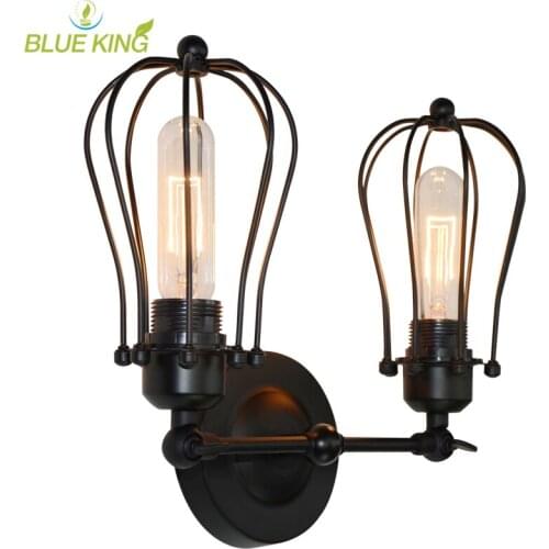 American style Double Cages Wall Lamp Antique loft Metal Black bar lamp Bedroom Wall light Home Decoration Lighting