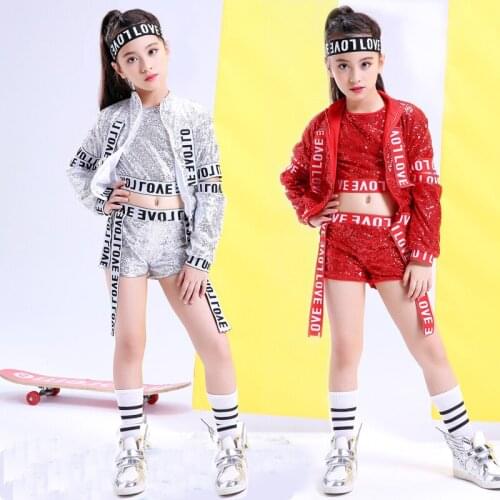 Children Jazz Dance Costumes Sequins Top Shirt Coat 3pcs Girls Boys Street Dance Show Clothes Kids Hip Hop Stage Dancing Suits