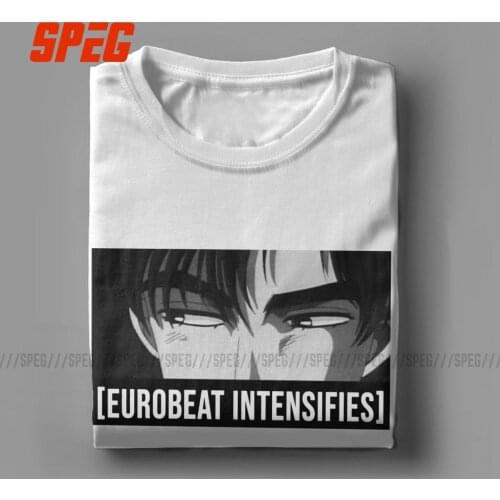 Eurobeat Intensifies T Shirts for Men 100% Cotton Funny T-Shirts Round Neck Initial D Ae86 Tee Shirt Short Sleeve Clothes