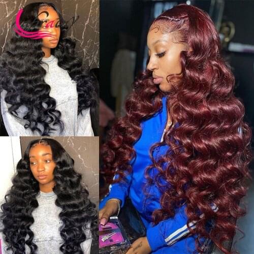 Deep Wave 13X6 Burgundy Lace Frontal Human Hair Wig 1B 99J Color Hd Lace Front Wigs Red Body Wave Pre Plucked Bleached Full