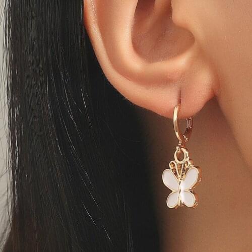 Sweet Butterfly Dangel Earrings for Women Pink Color Animal Drop Earrings Huggies Ear Rings Aesthatic Statement Jewelry Gift