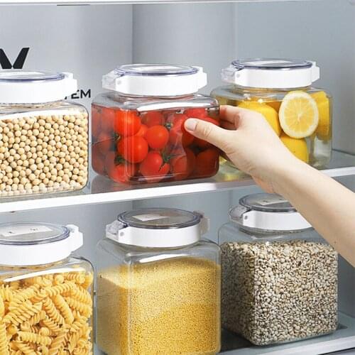 Kitchen Storage Box Food Container Organizer Grain Dispenser Transparent Sealed Jar Fruit Candy Jar with Lid Moisture-proof