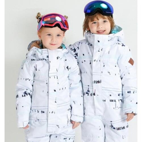 Boys Girls One-piece Ski Suits Children Waterproof Windproof Winter Snowboard Suit Ski Jacket with Pants Kids Snow Jumpsuit