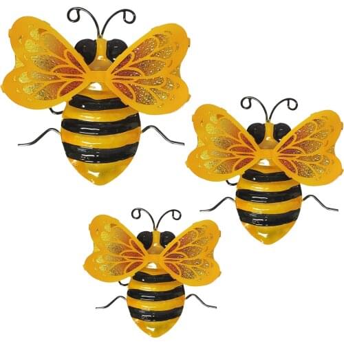 Bee Garden Metal Simulation Honeybee Ornament Stained Glass Wings Moving with the Wind for Outdoor Garden Decoration