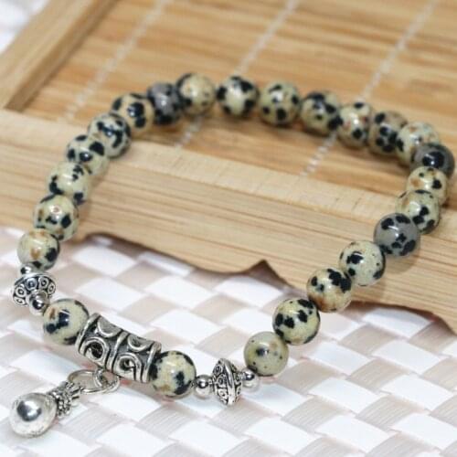 Fashion vintage style natural dalmation stone beads unique bracelet 6mm round diy jewelry 7.5inch B1934