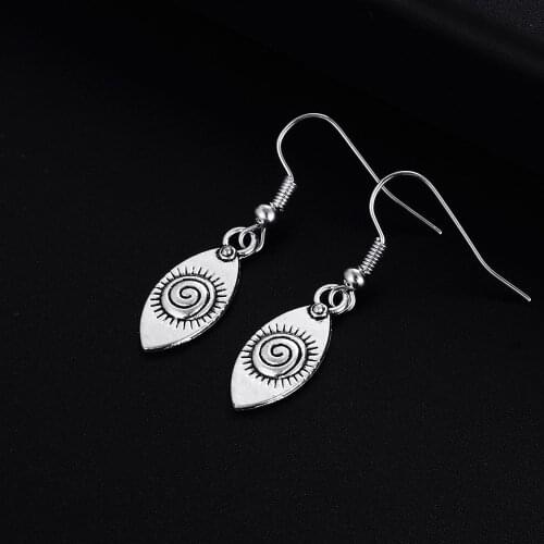 Trendy Vintage Eye Shape Dangle Antique Silver Plated Earrings for Women Girl Retro Drop Earrings Cute Earring Jewelry
