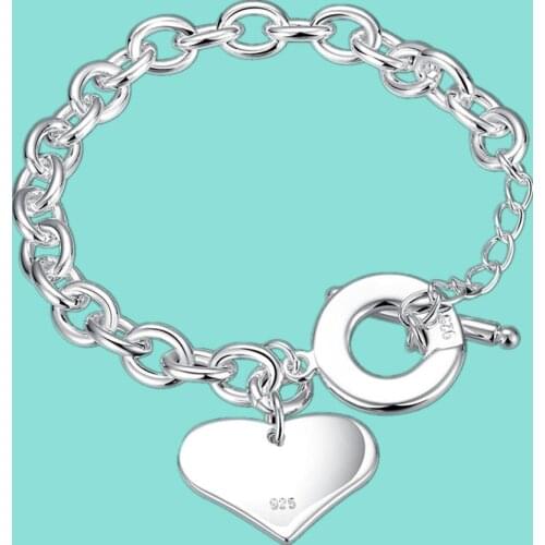 Fashion 925 Sterling Silver Heart Pendant Bracelet Ot Buckle For Woman Charm Wedding Engagement Party Jewelry