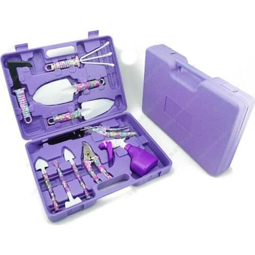 Purple 10pcs/Set Garden Tool Set Fruit Tree Pruning Shears Grafting Tool Rake Knife Spray Bottle Round and Sharp Shovel