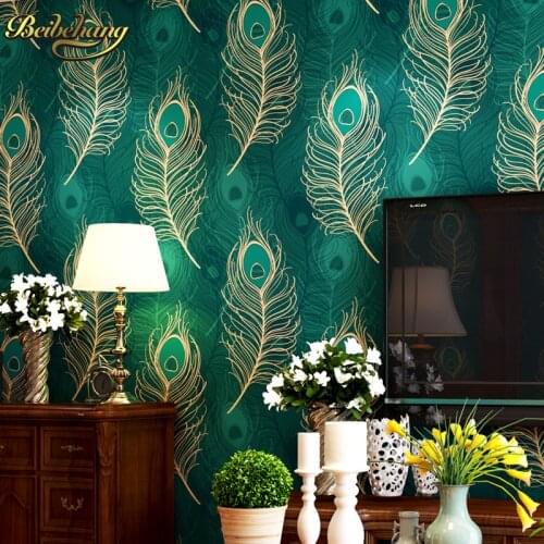 Beibehang Peacock Wallpaper Paper mural Wall Paper roll papel de parede 3D blue TV Bordered for Living Room Bedroom TV Backdrop