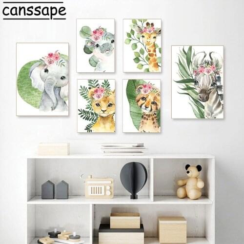Nursery Canvas Print Woodland Animals Poster Baby Elephant Giraffe Wall Picture Nordic Poster Kids Bedroom Decoration Painting