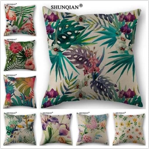Linen Cotton birds flowers leaves Pillow Cover Custom Print Home Decorative Throw Pillows Cases 45x45cm one side Y4121