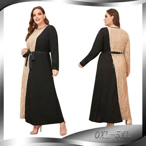 New Fashion Lady Style Stitching Fringed Sequins Plus Size Dress Arabian Ma'am Long Skirt Eid Mubarak Ramadan Clothing