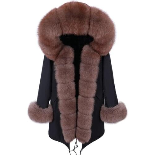MaoMaoKong 2021 new Fashion Natural Real Fox fur collar black Jacket womens parka with fur Winter warm Coat Big Fur Outerwear