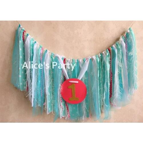 New White Mint Tulle Chiffon High chair Bunting Banner Frozen Ice Princess 1st Birthday Party Garland Baby shower Decorations