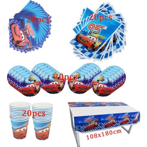 81Pcs Disney Cars Theme Disposable Tableware Design Kids Birthday Party Paper Plate+Cup+Napkin+Candy Gift Bags Supplies