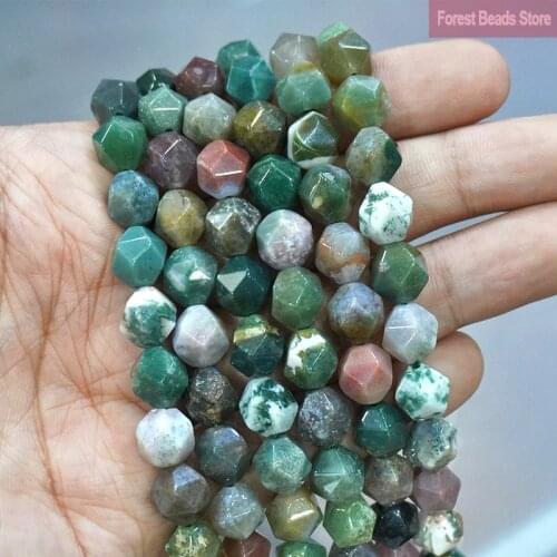 Faceted Indian Agates Natural Stone Loose Spacers Beads DIY Charms Bracelet Accessories for Jewelry Making 15" Strand 6 8 10MM
