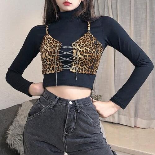 Autumn Trendy Long Sleeve Fake Two Piece T-shirt Blouse Turtle Neck for Daily Life