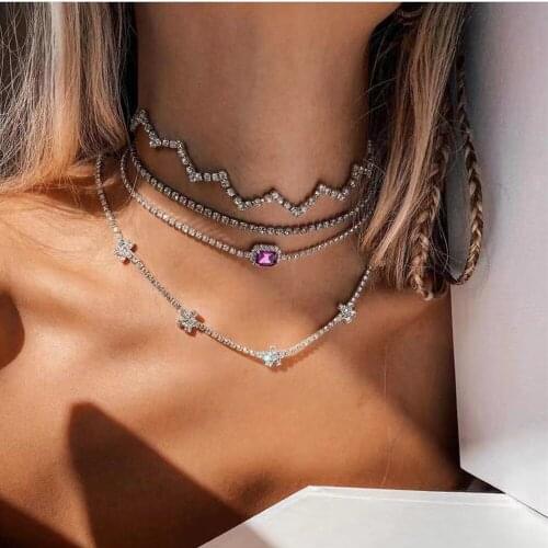 Luxury Rhinestone Zigzag Choker Necklace Collar Temperament Necklace for Women Bling Crystal Weddings Collar Choker Clavicle Cha