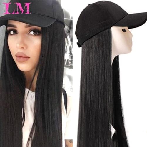 LiangMo Long Straight Hat Wig Natural Brown Wigs Connect Synthetic Synthetic Baseball Cap Hair Wig Hat Wig Adjustable For Women