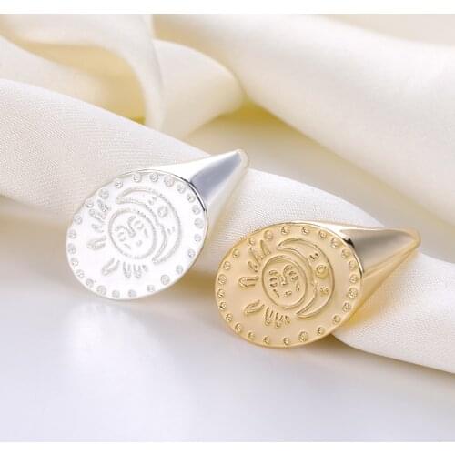 Vintage Sun & Moon Signet Rings For Women Men Wedding Jewelry Stainless Steel Couple Statement Ring Best Friend Gifts Bague BFF