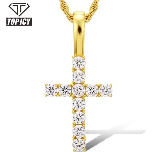2021 New Trandy 18K Gold/White Gold Plated 925 Silver Filled Moissanite Cross Pendant Diamond Stones Necklace Luxury Jewelry Set