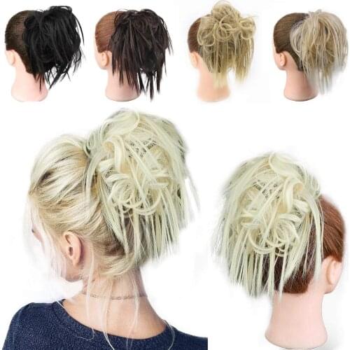 Kong&Li Girls Curly Scrunchie Chignon With Rubber Band Brown Gray Synthetic Hair Ring Wrap On Messy Bun Ponytails Chignon