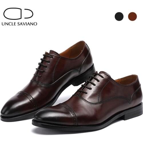 Uncle Saviano Oxford Brogue Style Men Shoes Dress Formal Man Business Shoe Handmade Designer Best Men Genuine Leather Shoes
