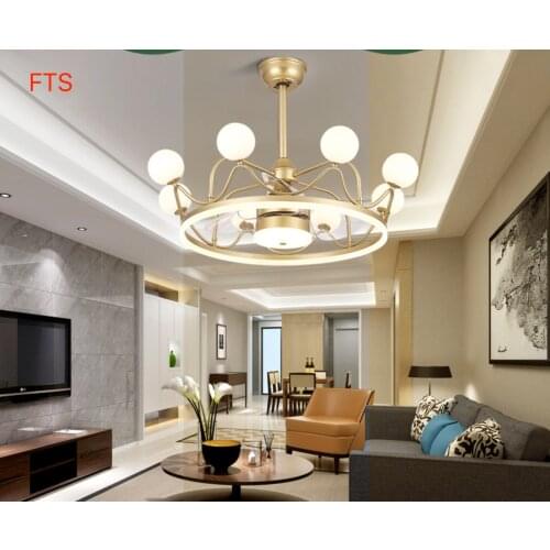 Fan Light Invisible Nordic Crown Light Luxury Crystal Light Model Ceiling Fan Light Living Room Bedroom Dining Fan Lighting