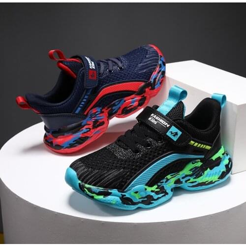 Spring Autumn Childrens Sports Shoes Boys Casual Shoes Thick Bottom Mesh Surface Breathable Shock Absorption Running Shoes
