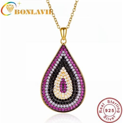 BONLAVIE Dense Stone Drop-shaped 925 Sterling Silver Necklace Women Fashion Jewelry for Wedding and Engagement