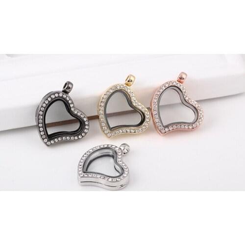 10PCS/lot Mix Colors Magnetic Heart Floating Locket Living Glass Memory Locket Necklace Pendant For Women