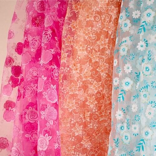 100x140cm Embroidery Floral Printing Fabric Tulle Organza Bronzing Tutu Dress Party Wedding Fabric Supplies