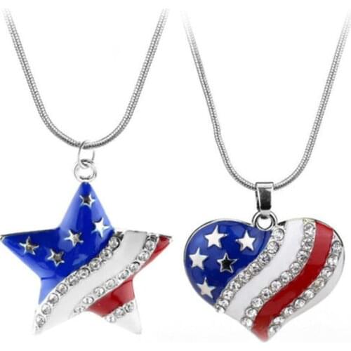 2020 Wholesale New Color Heart Shaped American Flag Peach Heart Pendant Necklace Fashion Trend Necklace Foreign Trade